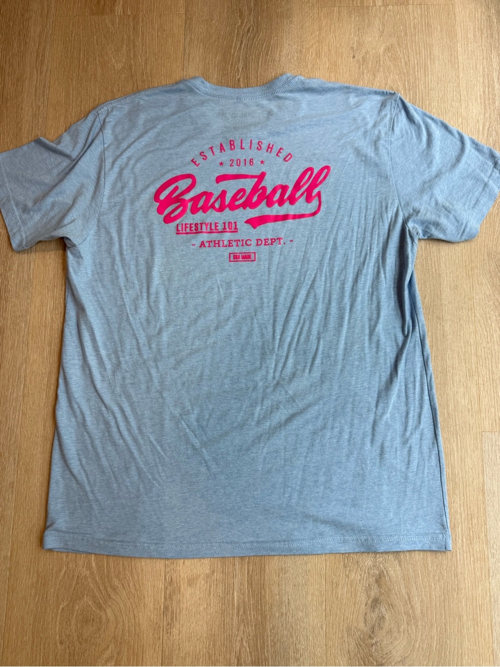 Baseball Lifestyle 101 Graphic Short Sleeve Tee - Blue with Pink Logo